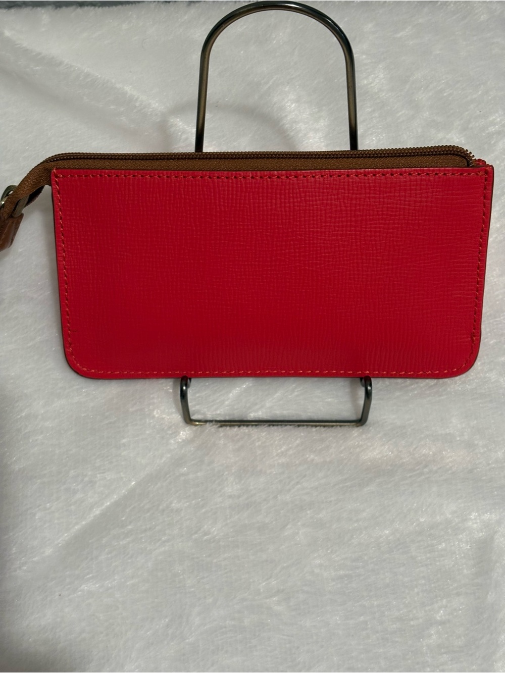 Dooney & Bourke Red Leather Wristlet with Brown Trim - Picture 6 of 11